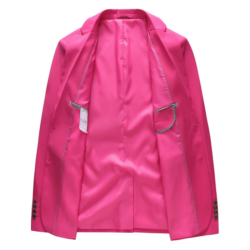 UNINUKOO Mens Suit Slim Fit 1 Button 2 Piece Wedding Party Holiday Solid Color Tux Suits for Men US Size 34 Pink - Image 2
